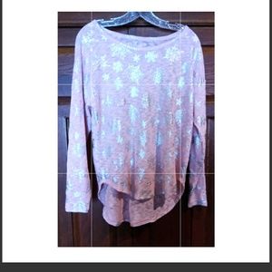Long Sleeve light pink with silver Snowflakes Top